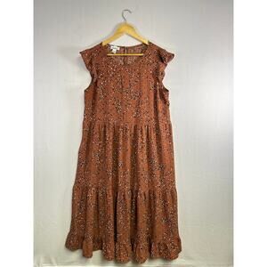 Boho Feminine Brannan Brown‎ Dress – Rust with Black & White Dots, Size L
